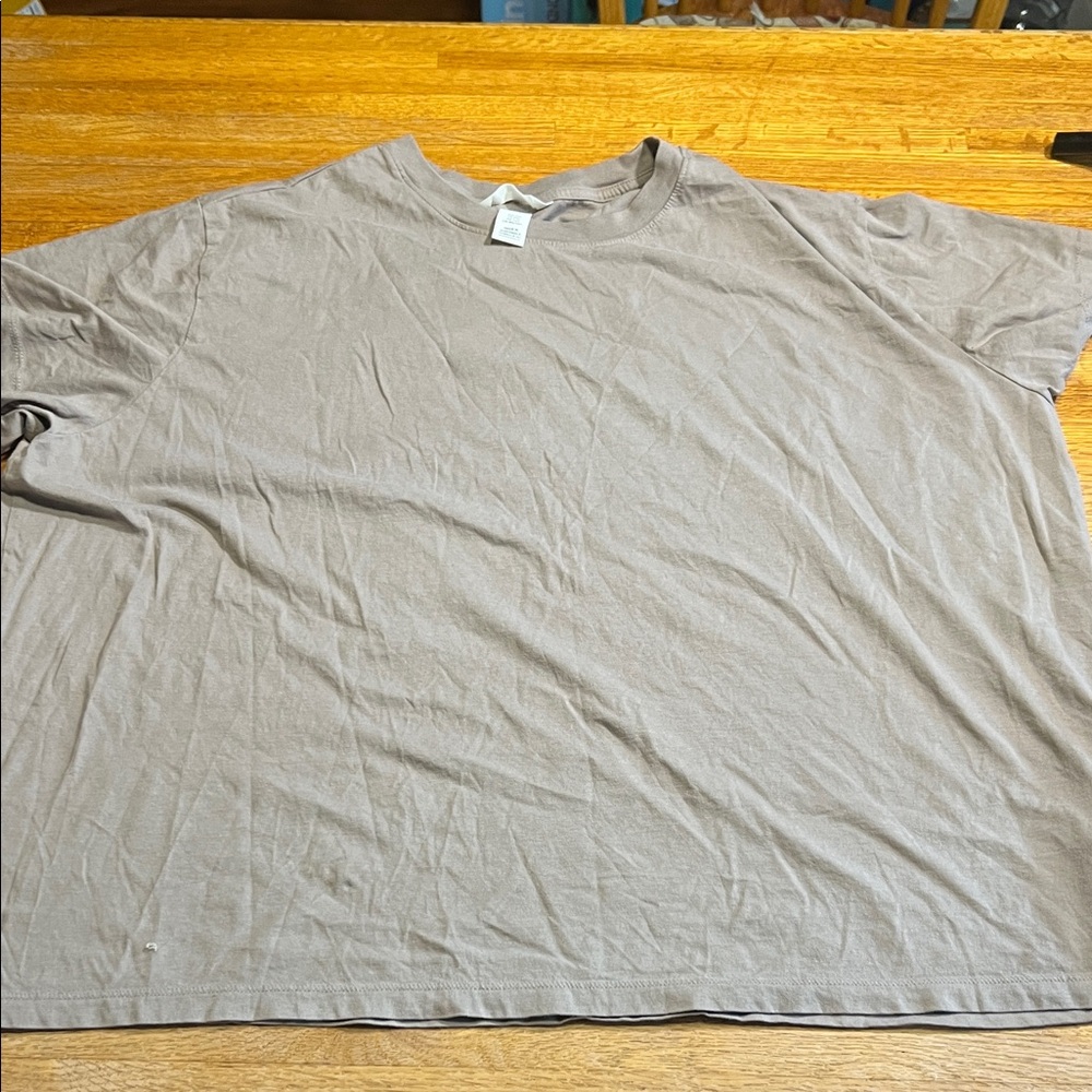H&M Women 2XL Solid Tan Brown 100% Cotton Short‎ Sleeve Crew Neck Shirt